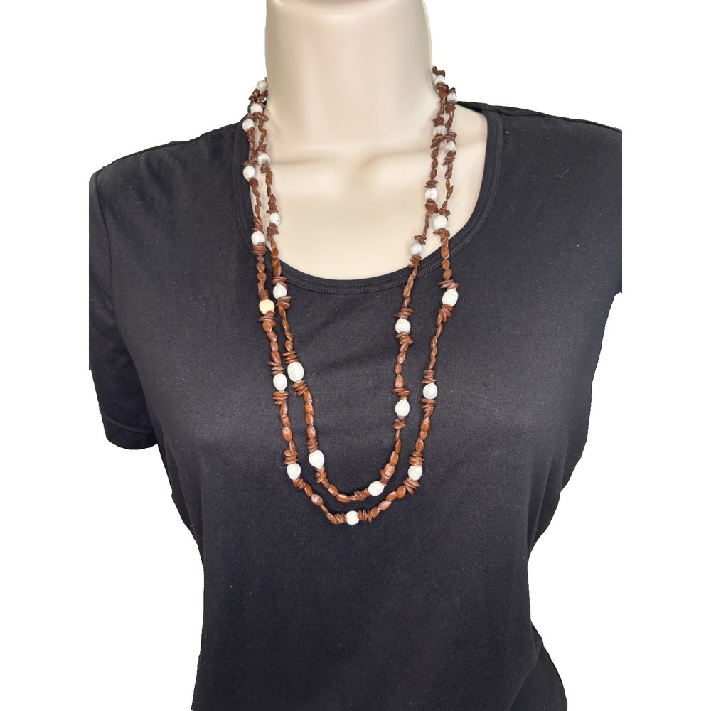 Women's Brown Beaded Long‎ Layered Necklace BOHO Y2K 90's Streetwear Festival